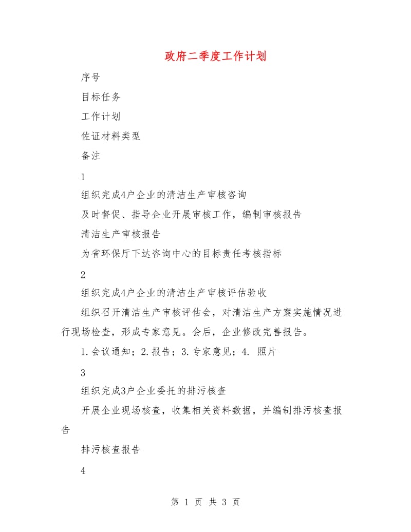 政府二季度工作计划.doc_第1页