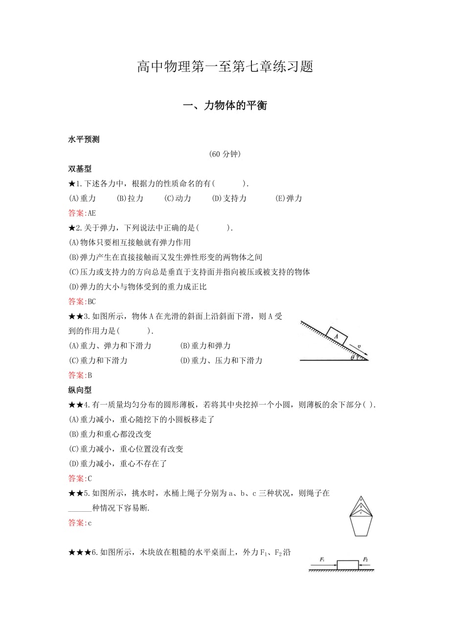 高中物理题库第一至第七章练习题.doc_第1页