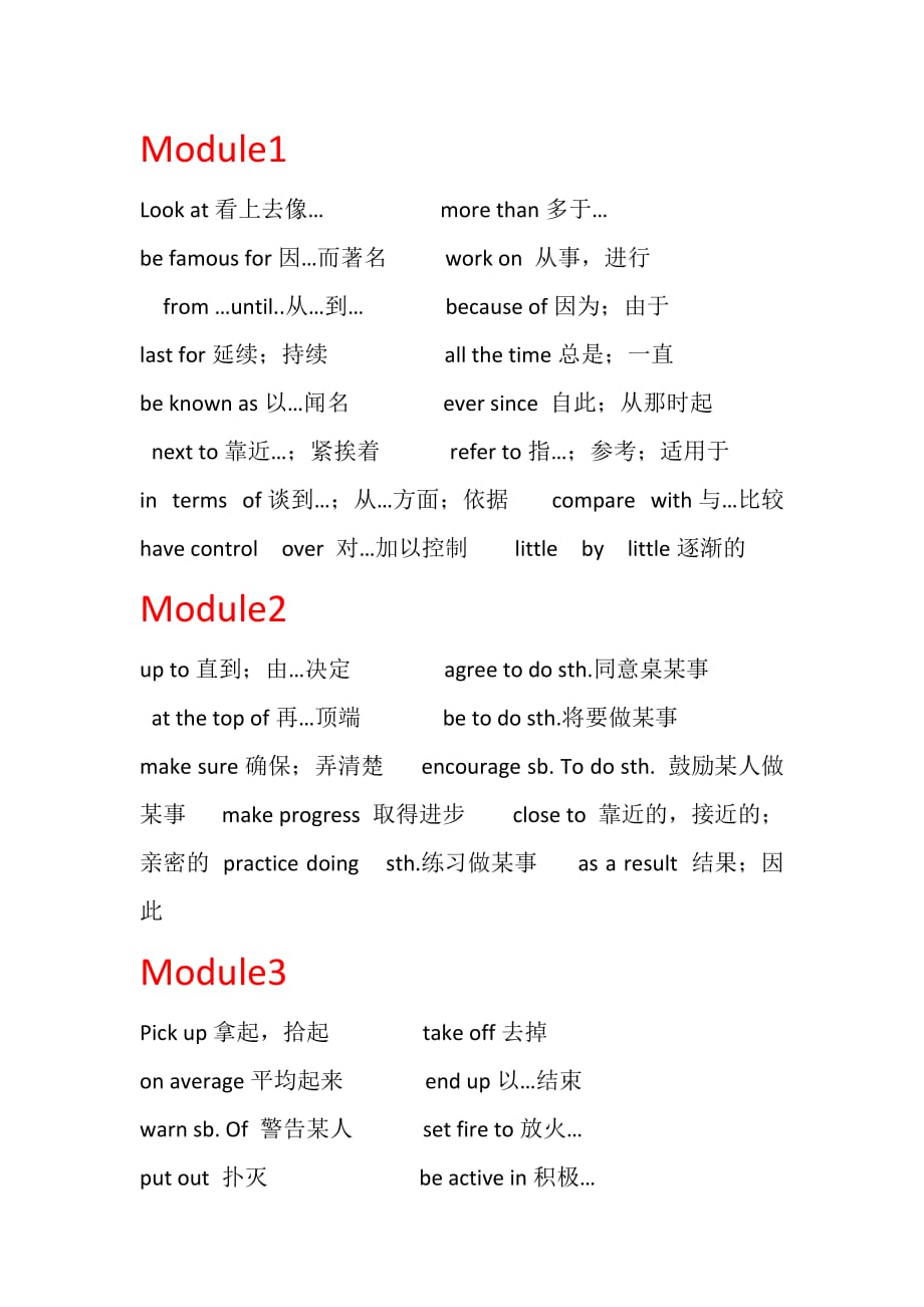 外研版高中英语必修三各单元重点短语_第1页