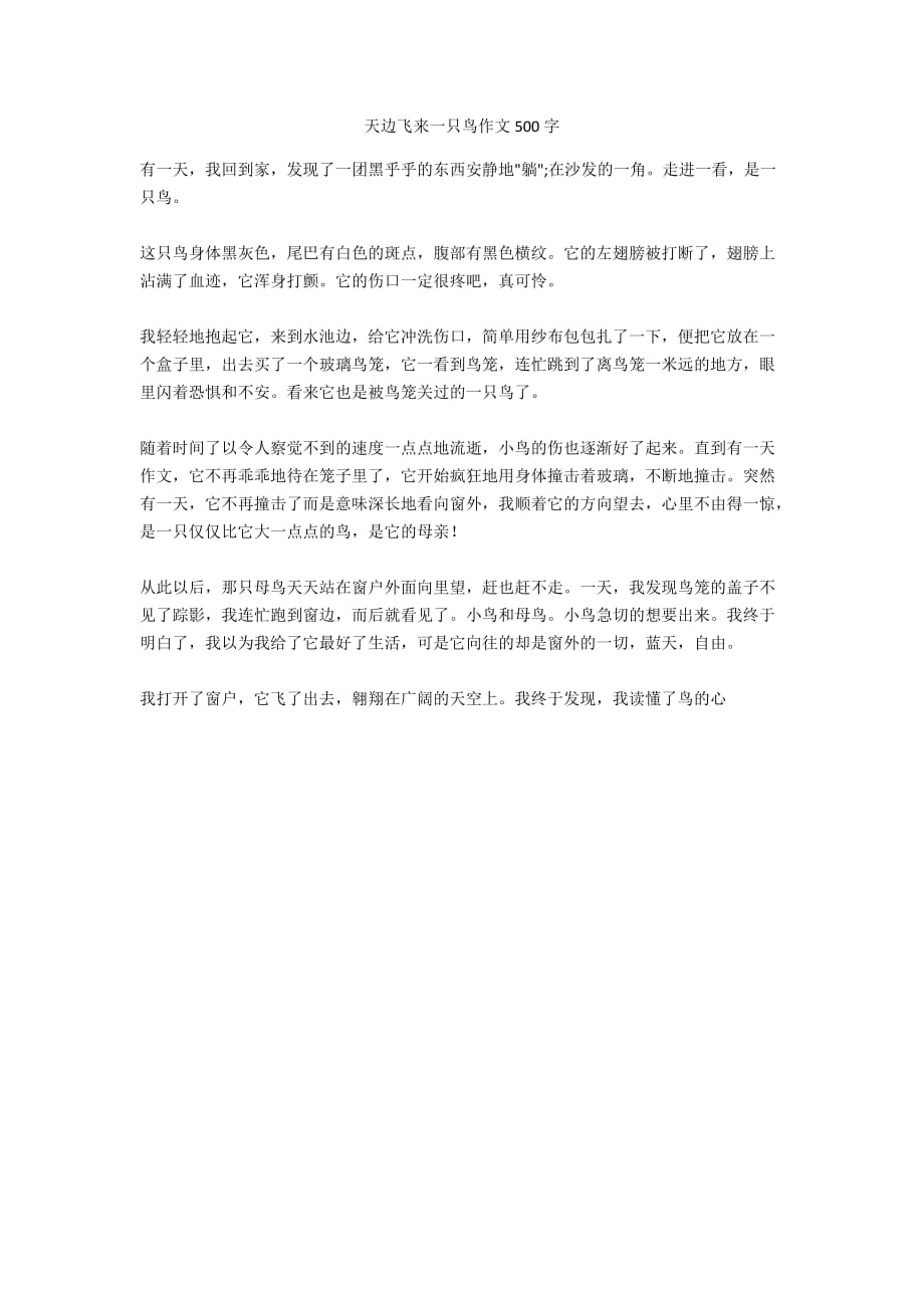 天边飞来一只鸟作文500字_第1页