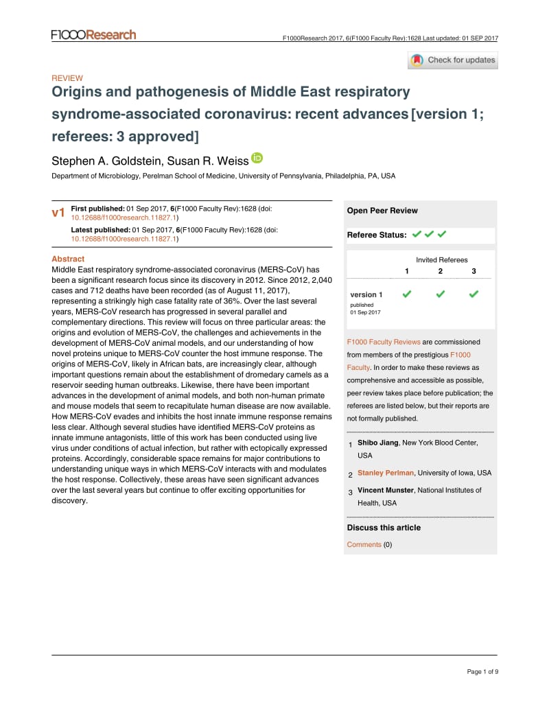 【病毒外文文獻(xiàn)】2017 Origins and pathogenesis of Middle East respiratory syndrome-associated coronavirus_ recent advances