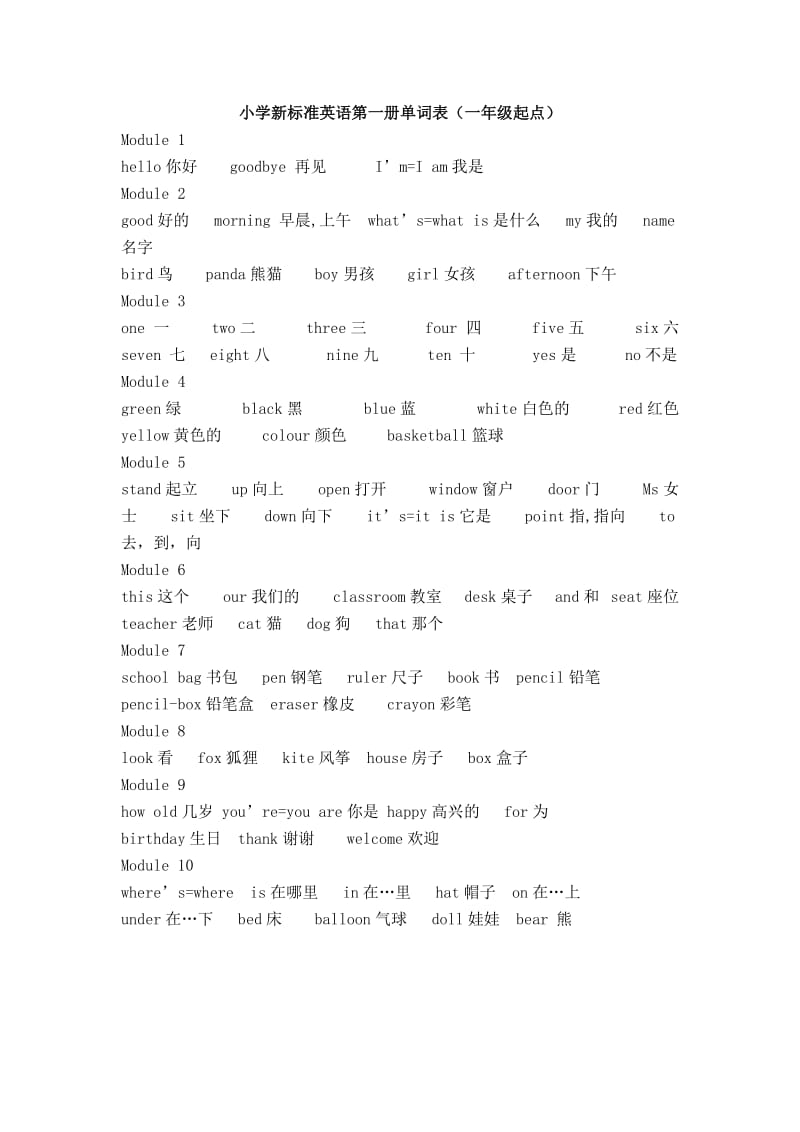 小学新标准英语第一册单词表.doc_第1页