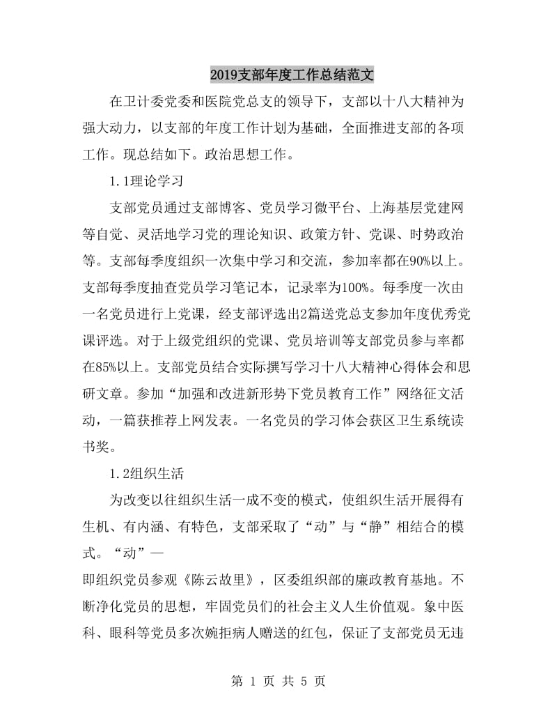 2019支部年度工作总结范文_第1页