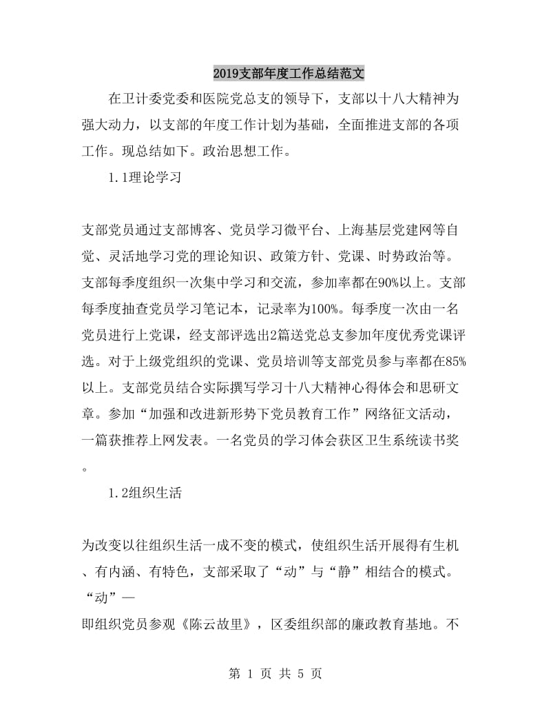 2019支部年度工作总结范文_第1页
