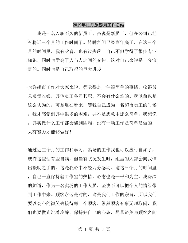 2019年11月旅游局工作总结_第1页