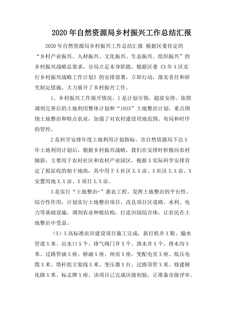 2020年自然资源局乡村振兴工作总结汇报_第1页