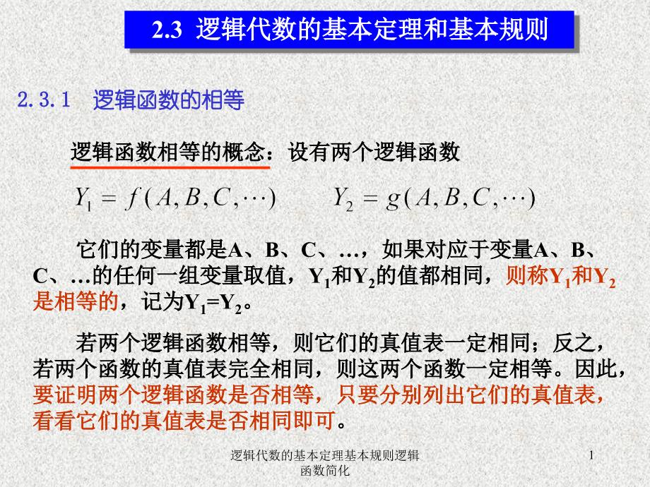 逻辑代数的基本定理基本规则逻辑函数简化课件_第1页