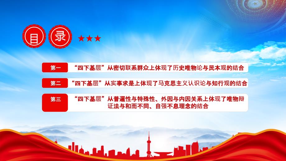 四下基层与两个结合密切联系群众增强为人民服务的党性观念PPT宣传党的路线方针政策下基层调查研究下基层信访接待下基层现场办公下基层PPT课件（带内容）_第3页