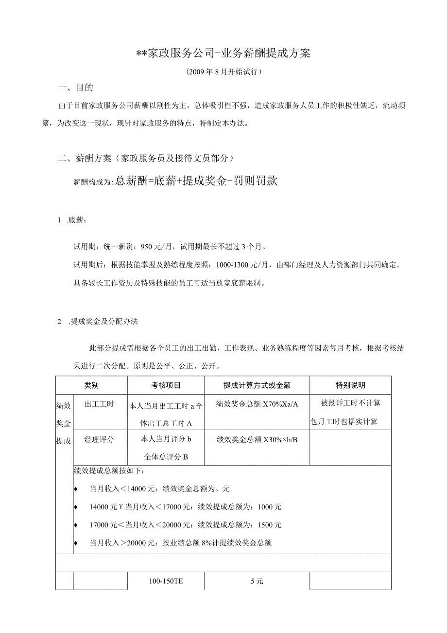 家政服务人员薪酬提成方案_第1页