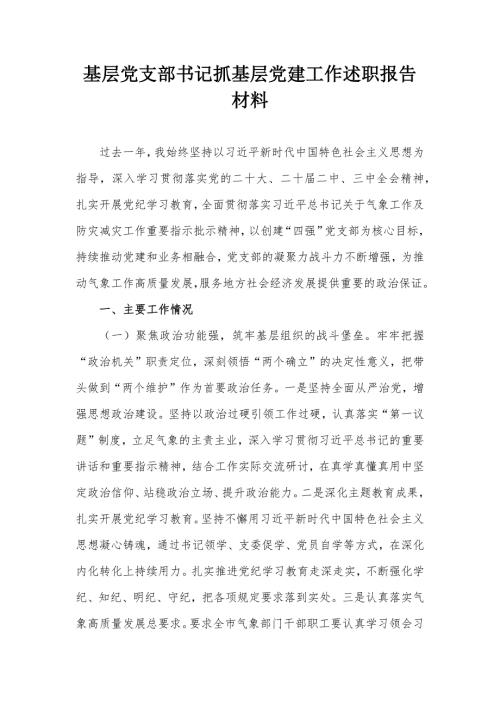 基層黨支部書記抓基層黨建工作述職報(bào)告材料