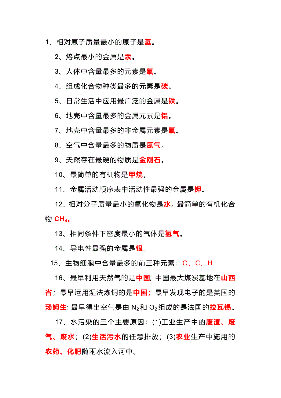 初中化学40个常识知识点总结_第1页