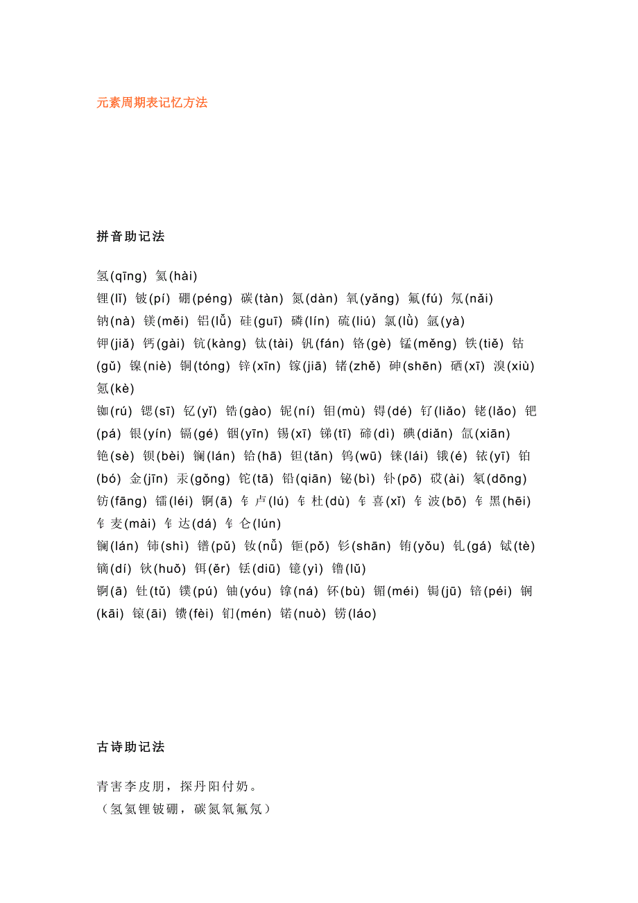 初中化学元素周期表记忆方法_第1页